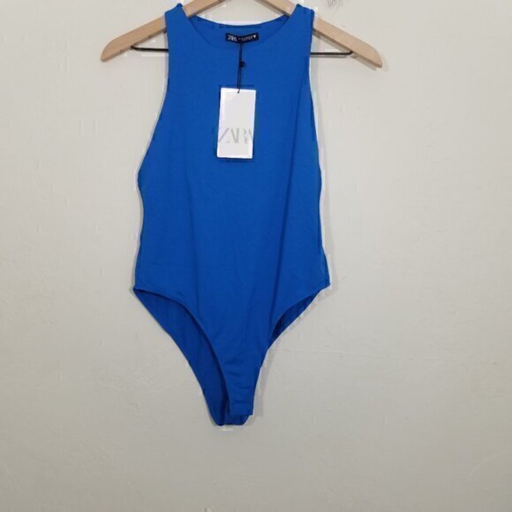 NWT Zara High Neck Bodysuit Blue Size M